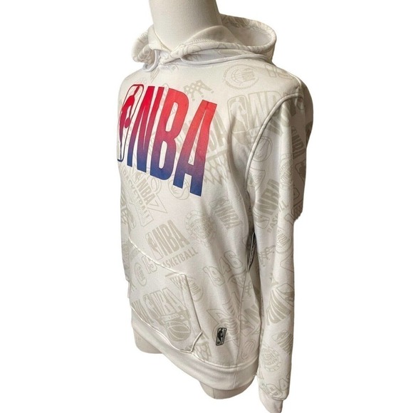NBA NEW Hoodie Sweatshirt Men’s Small Basketball White Spell Out - Picture 2 of 12